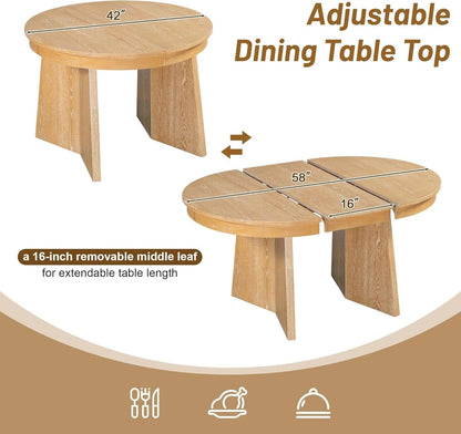 Retro Solid Wood Dining Set Natural Finish Extendable