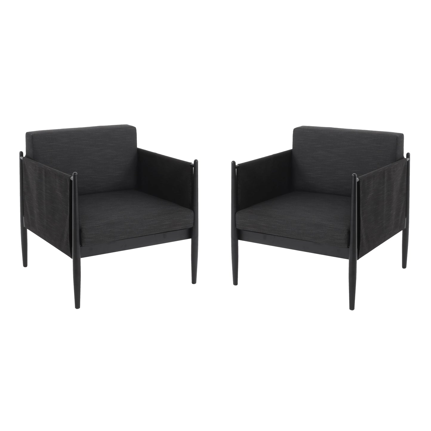 Dawson Outdoor Patio 2pcs Black Aluminum Club Chair Set with Water-Resistant