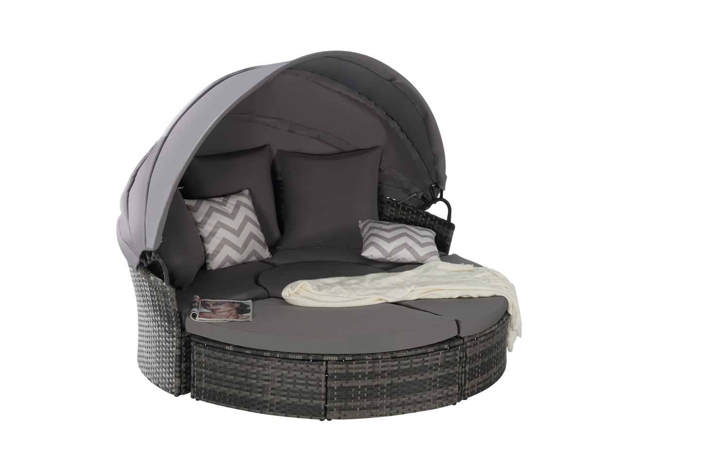 Chaise Lounge PE Rattan Canopy 380lb Capacity