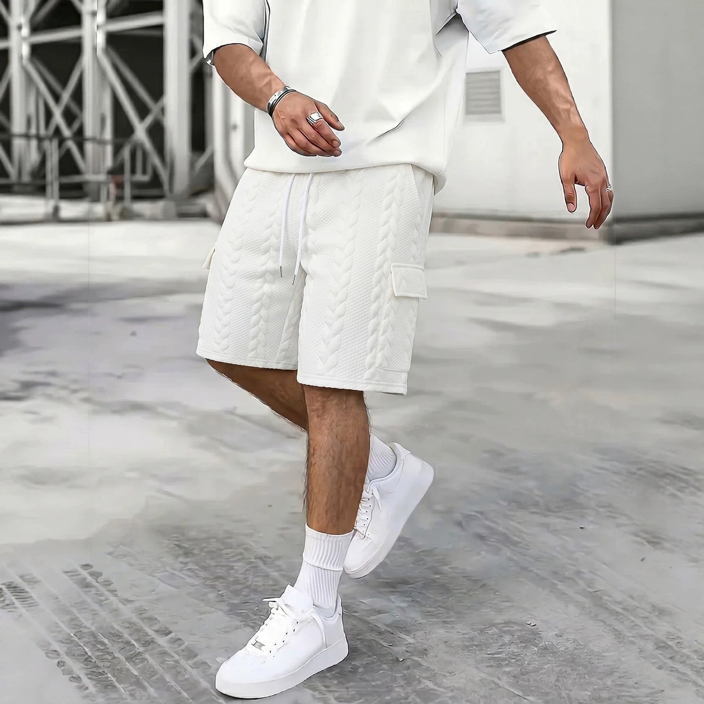 Mens Drawstring Jacquard Casual Shorts