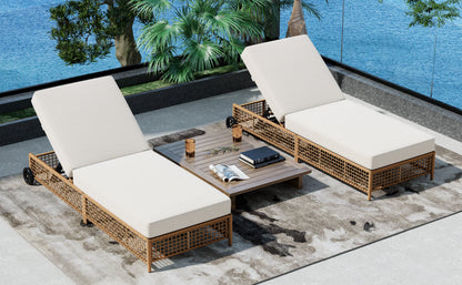 Outdoor Lounge Chair, 5-Position Adjustable Rattan Chaise with Cushion and