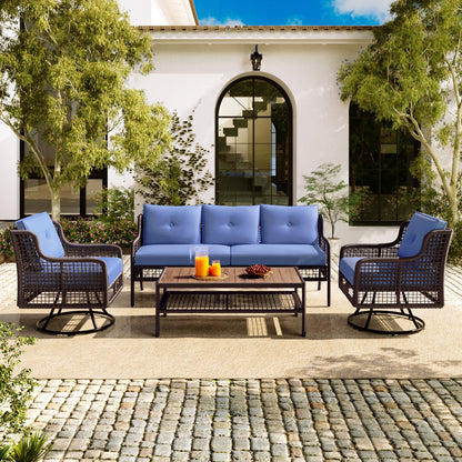 Outdoor Patio Set PE Rattan 4 Piece Swivel Chair Seats 5