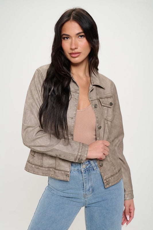 Vegan Leather Utility Shacket with Pockets