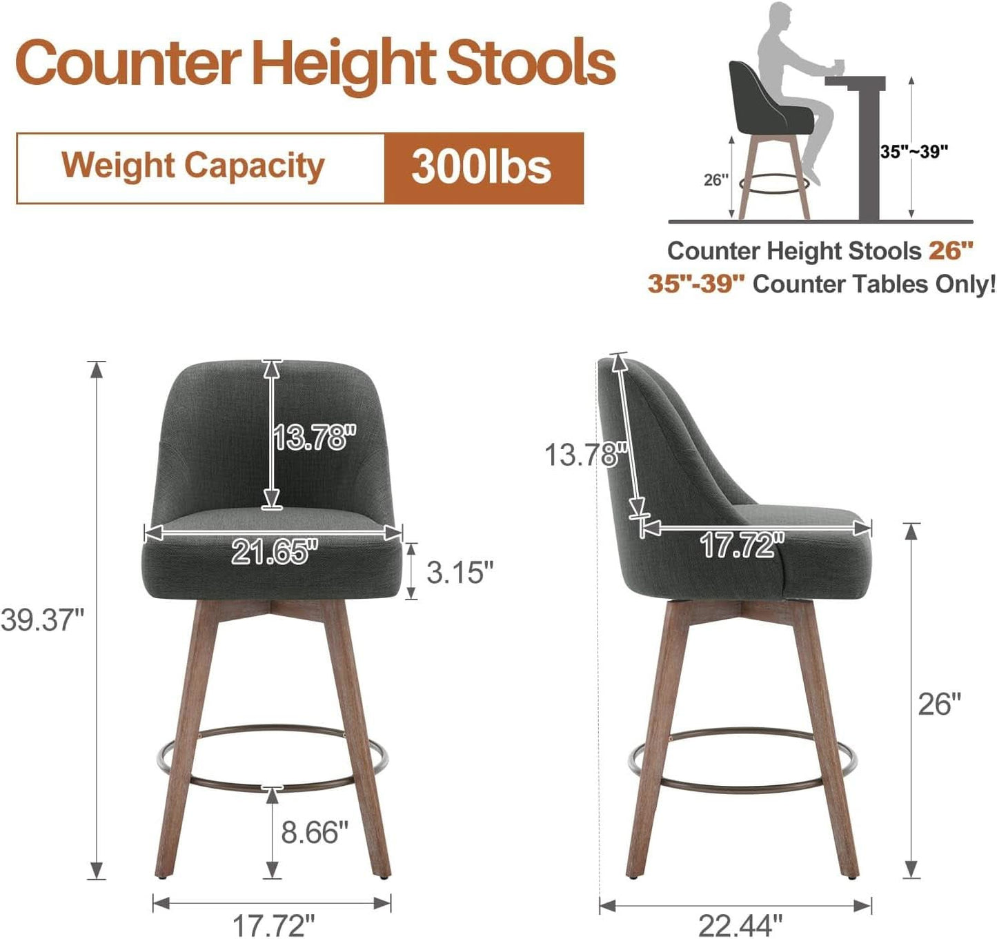 Counter Height Bar Stools Set Of Four 26 Inch Gray