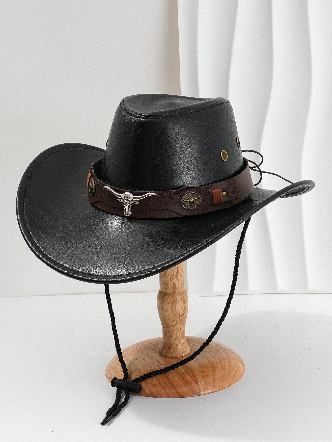 PU Leather Metal 3D Ox-Head Retro Curved Belt Denim Hat