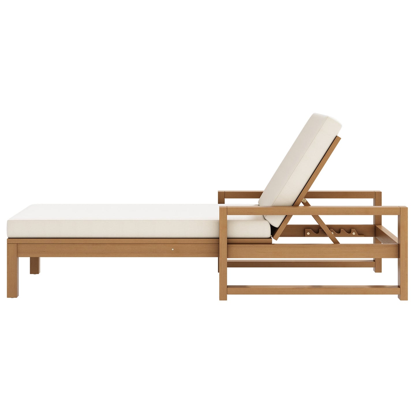 Outdoor Chaise Lounge Acacia Wood Light Teak Beige Cushion 5 Position 2
