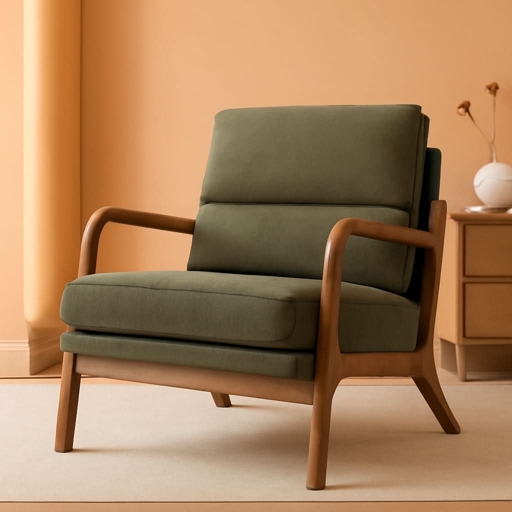Mid Century Emerald Linen Upholstered Accent Chair