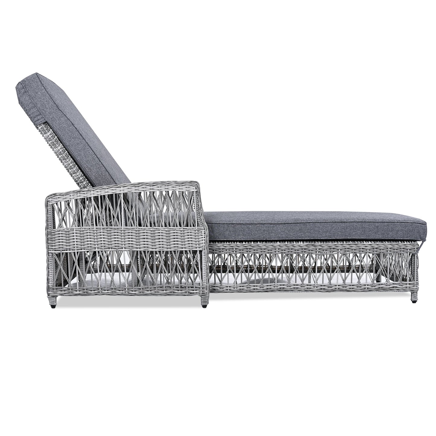 2 Pieces Long Reclining Chaise, Outdoor Wicker Lounge with Armrests, Patio