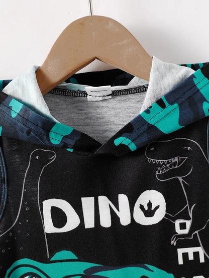Children's Dinosaur Sleeveless Hooded Top and Pants Set