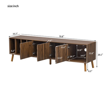 Mid-Century Walnut TV Stand 80" Push-Pop Doors MDF Wood