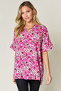 Printed V-Neck Short Sleeve Top