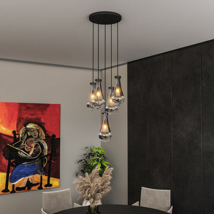 Chandelier 5-Light Cluster Pendant Black High Ceiling Adjustable E12
