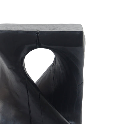MGO Twist Shape Side Table, Wood-like Texture, Black, 11.75x11.75x16 in