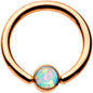 14G 3/8 White Faux Opal Rose Gold IP BCR Captive Ring