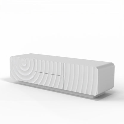 TV Stand Spiral Wave White MDF Floating Base Fits 60 In TV 58.3 In