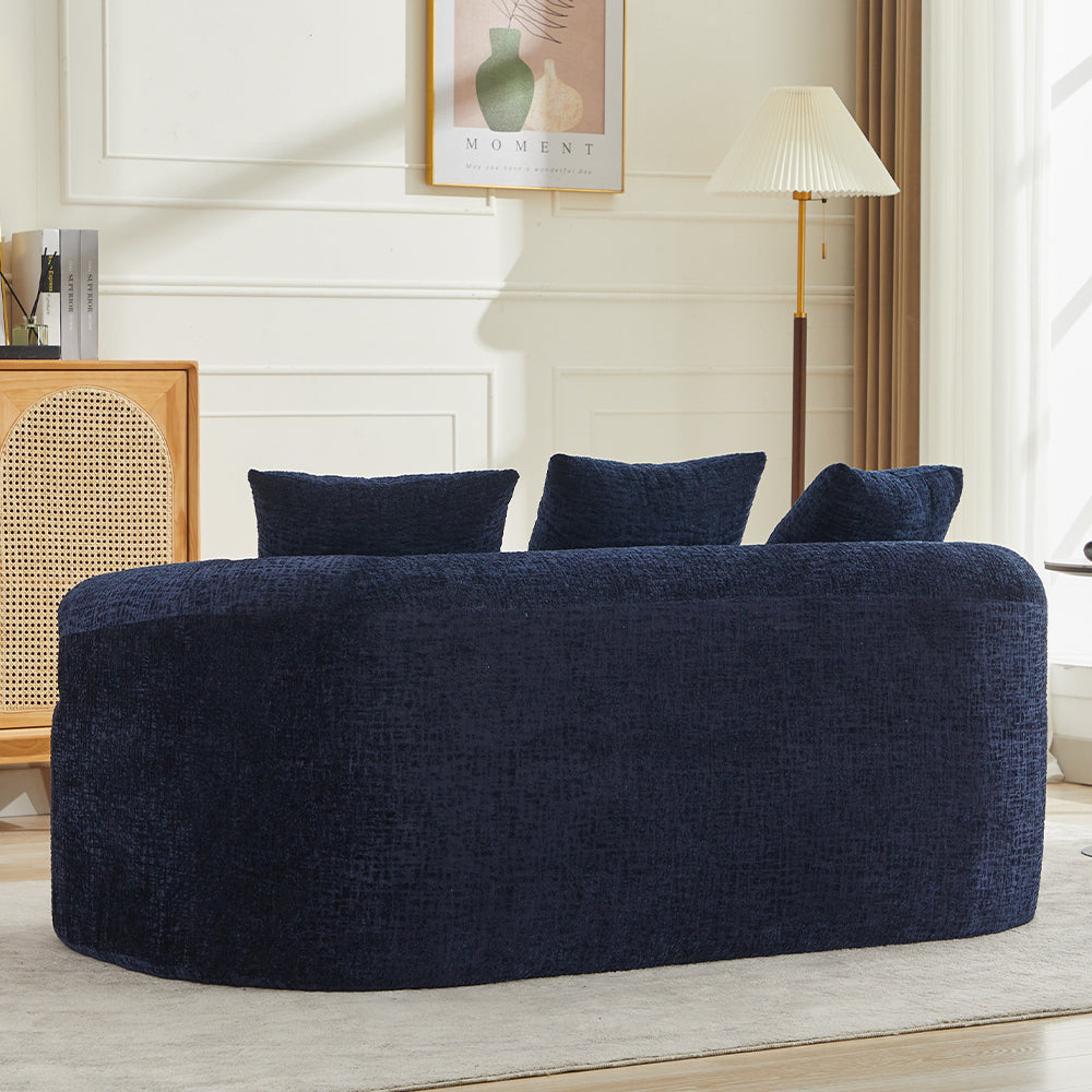 Loveseat Curved Chenille Blue Memory Foam 3 Pillows No Assembly 63.2 In 300 LB