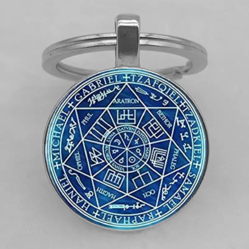 Seven-pointed Star Letter Pattern Glass Pendant Keychain