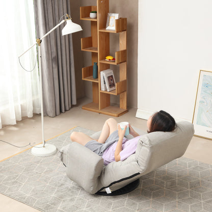Floor Gaming Lounge Chair Swivel 360 Linen Gray 5-Position Adjustable 31x43 In