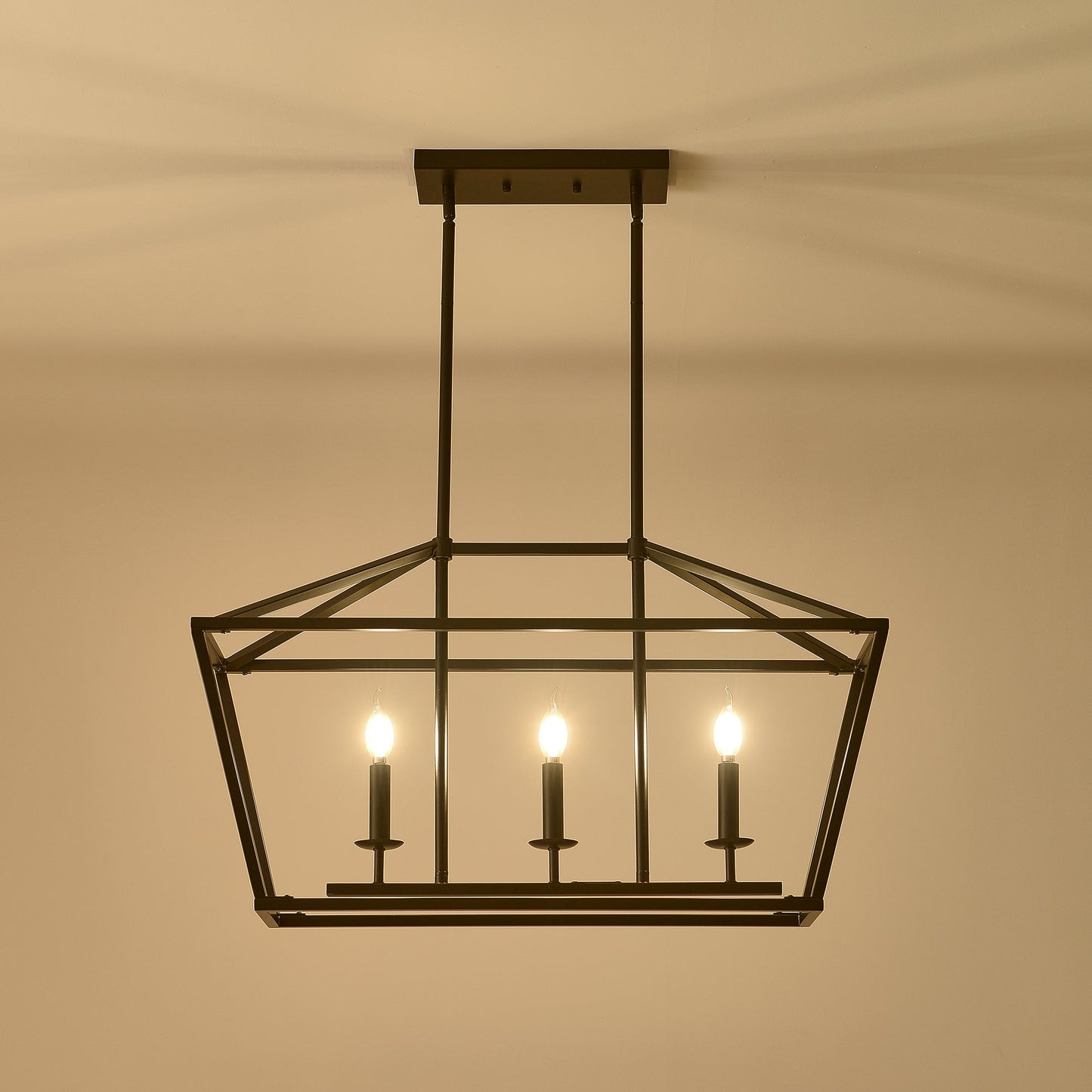 Chandelier Industrial Linear 3-Light Matte Black Metal Pendant Kitchen