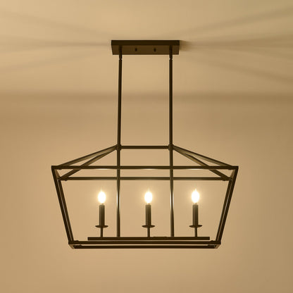 Chandelier Industrial Linear 3-Light Matte Black Metal Pendant Kitchen