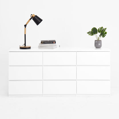 Dresser Modern 9-Drawer White Particle Board Handleless 63x15.74x29.5 In