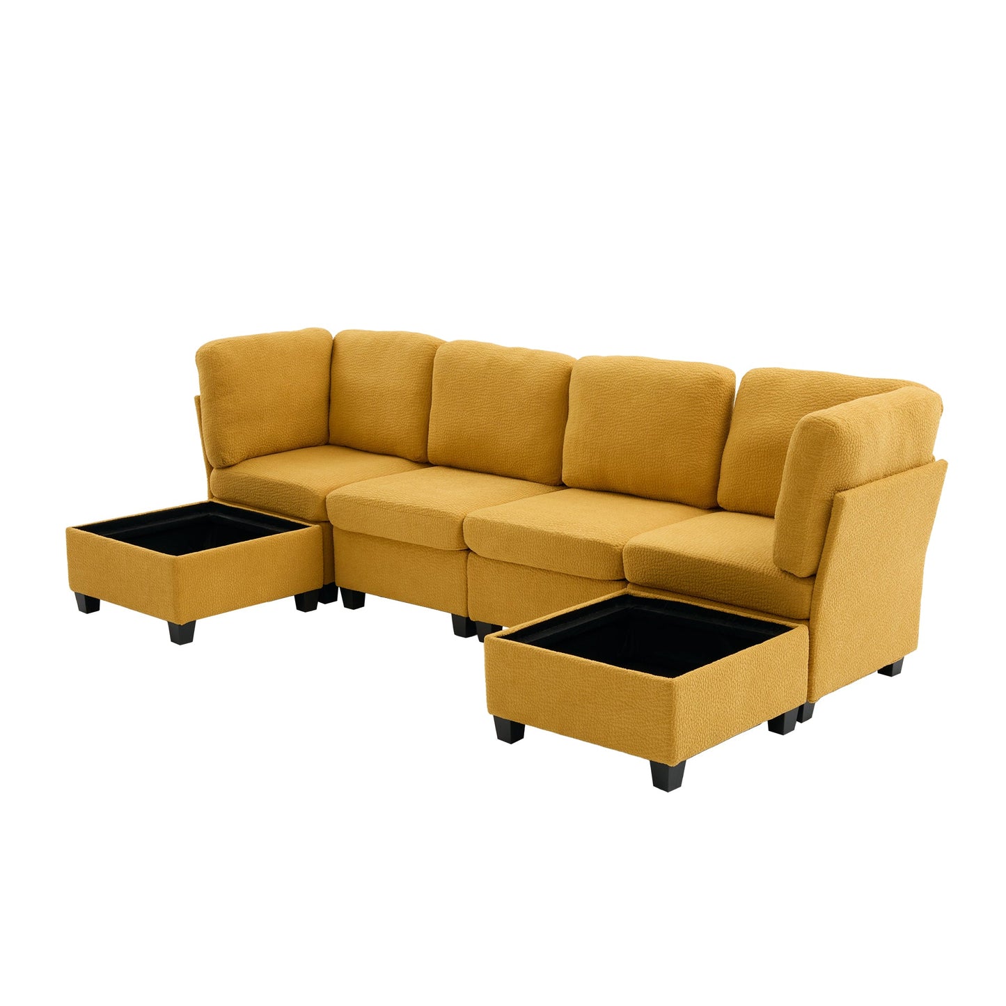 Sectional Sofa U-Shape 6 Seat Mustard Yellow Storage Ottoman