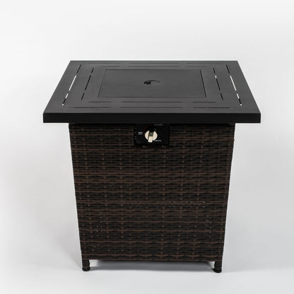 28 Inch Black Wicker Outdoor Propane Gas Fire Pit Table Steel Top 50000 BTU