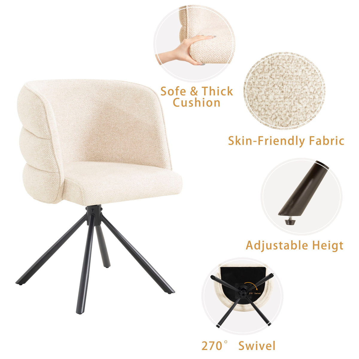 270 Degree Swivel Upholstered Desk Chairs (Set of 2)