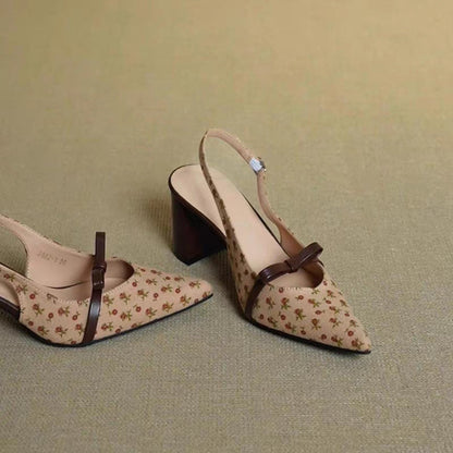 Women's PU Pointed-Toe Block-Heel Sandals with Ankle Strap