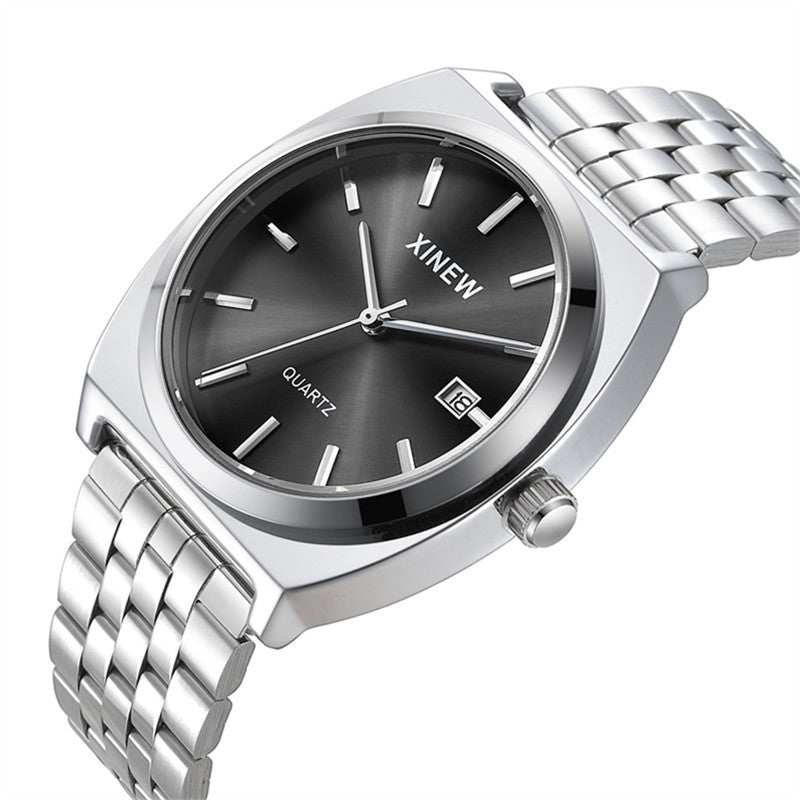 Student-style Fashionable Stainless Steel Strap Calendar Quartz Mens Watch