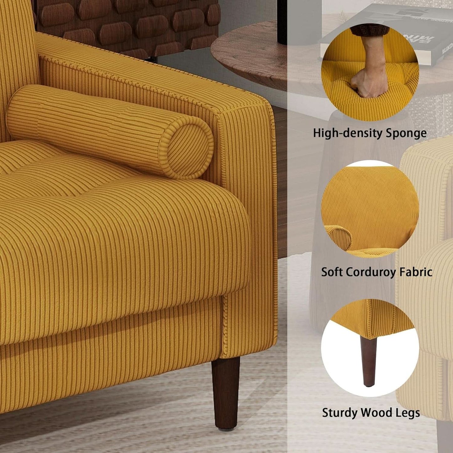 Mid Century Modern Oversized Corduroy Accent Chair