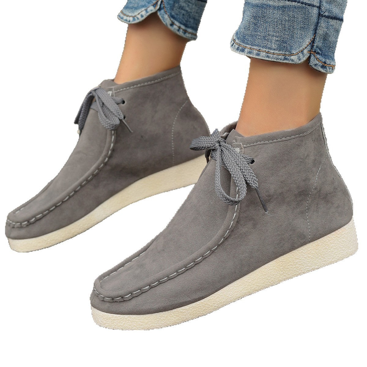 Stitched-detail Round-toe Lace-up British-style Ankle Boots For Women With A Hidden Heel