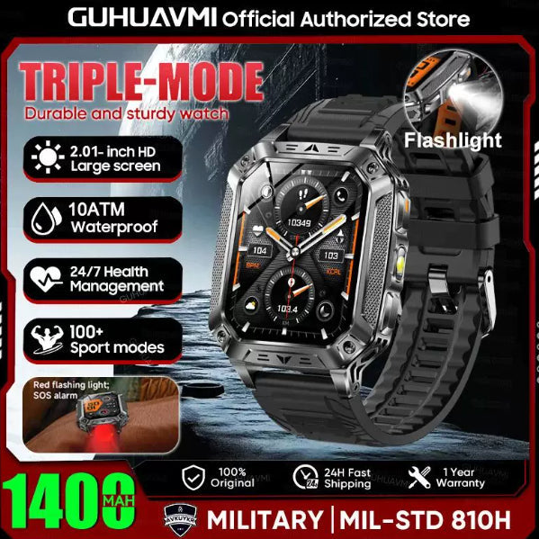 New Military 1400mAh Battery Smart Watch With LED Flashlight