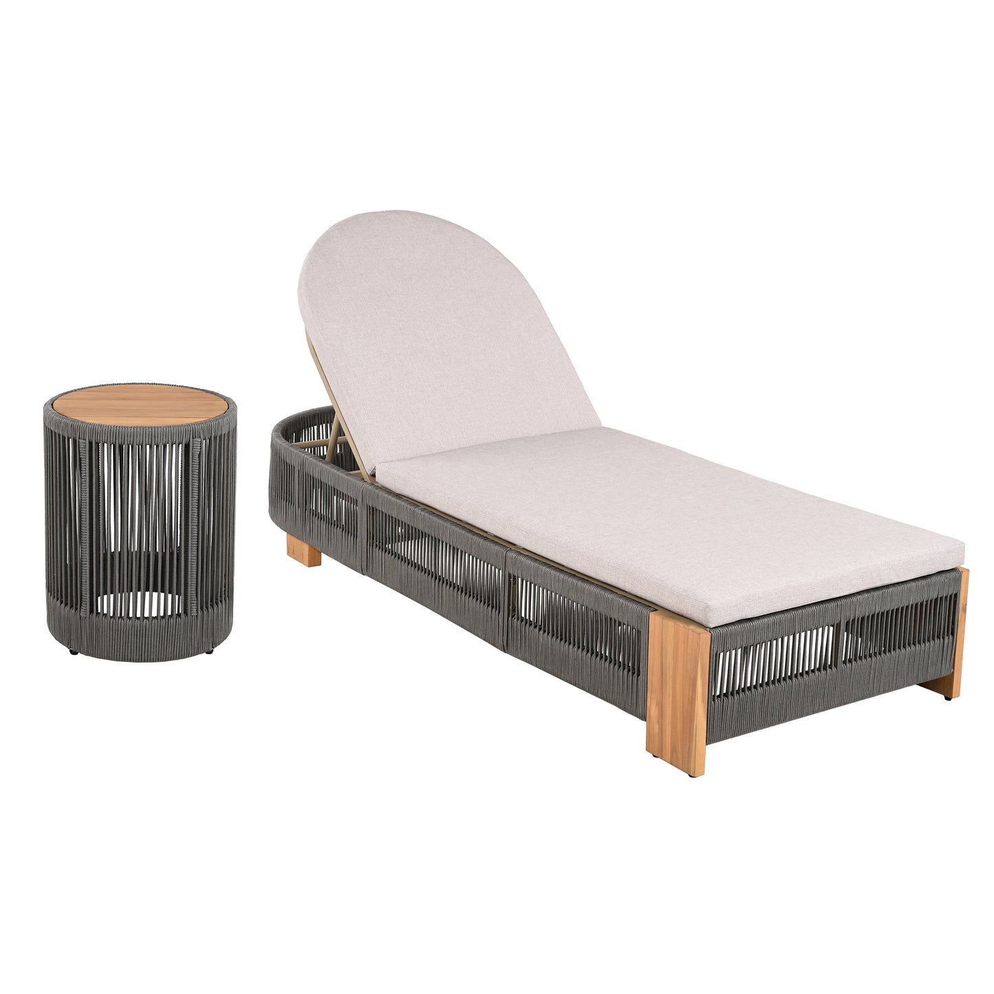 Outdoor Rope Lounge Set 4 Piece Acacia Wood Adjustable Backrest