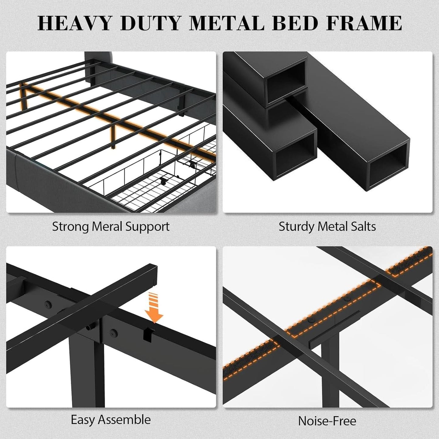 Queen Bed Frame With LED Lights And Storage Drawers