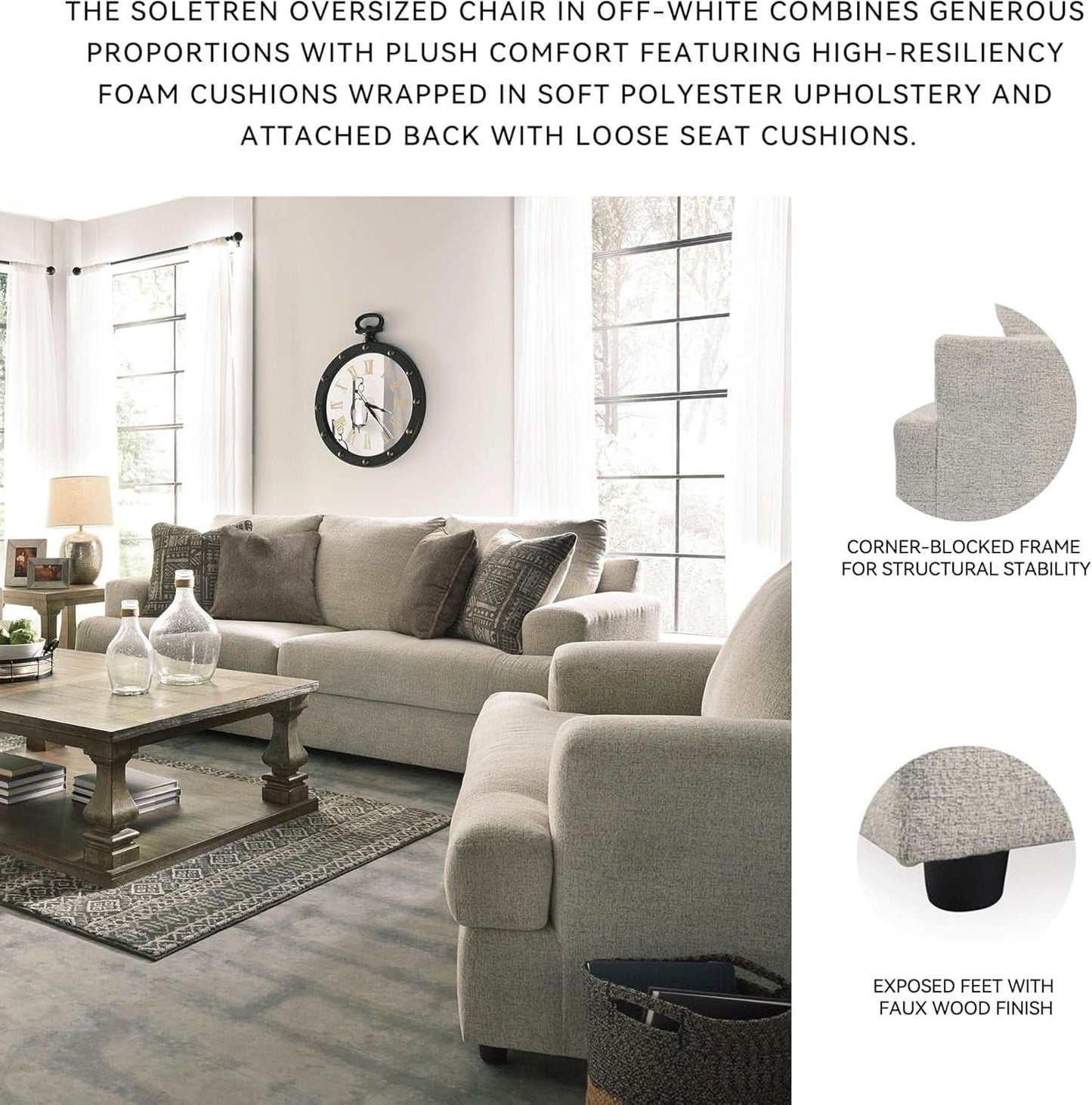 Soletren Contemporary Off White Chenille Upholstered Chair