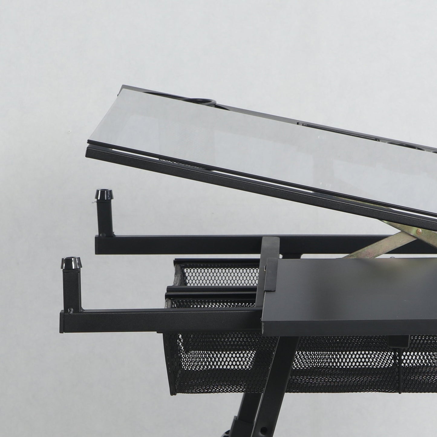 black adjustable tempered glass drafting printing table with chair