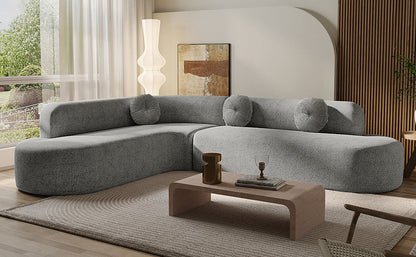Sectional Sofa Curved Corner Chenille Gray 4 Seat 122 In 3 Pillows