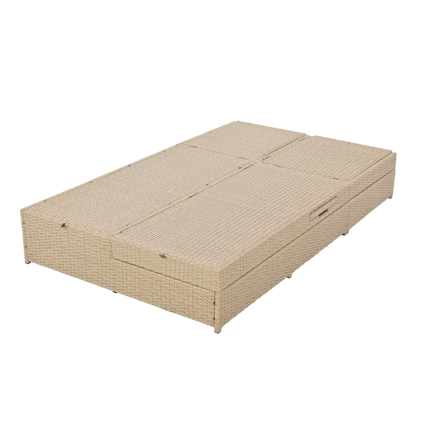 Outdoor Double Sunbed, Wicker Rattan Patio Reclining Chairs with Adjustable