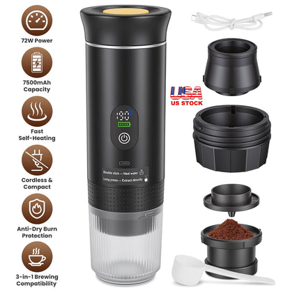Portable Espresso Machine with Self-Heating & 7500mAh Battery