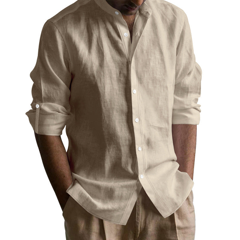 Men's Mandarin-collar Long-sleeve Shirt
