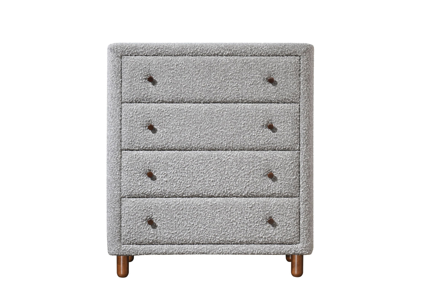 Chest of Drawers Gray Boucle Fabric 4-Drawer Rubber Wood MDF 33x38 In
