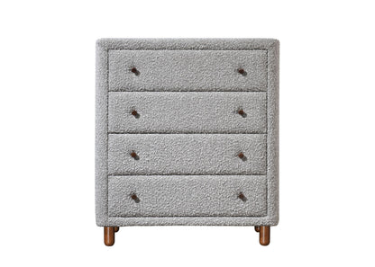 Chest of Drawers Gray Boucle Fabric 4-Drawer Rubber Wood MDF 33x38 In