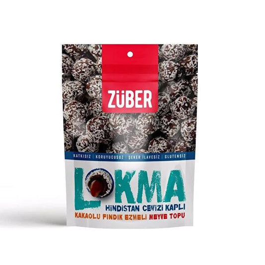 Zuber Coconut Coated Fruit Balls with Cocoa Filled Hazelnut Paste - Gluten-Free, No Added Sugar Snacks