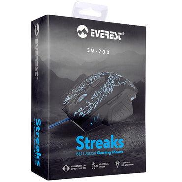 Everest SM-700 Wired Gaming Mouse - Customizable DPI, Optical Sensor, Black
