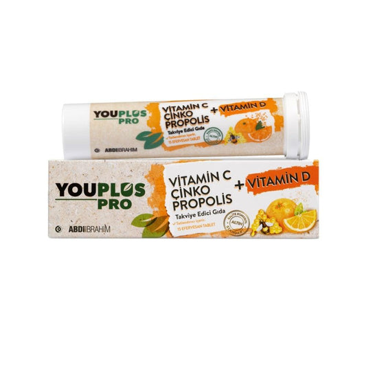Youplus Pro Vitamin C Effervescent Tablets - Immune Boosting Supplement with Zinc, Propolis, and Vitamin D3 - 15 Count