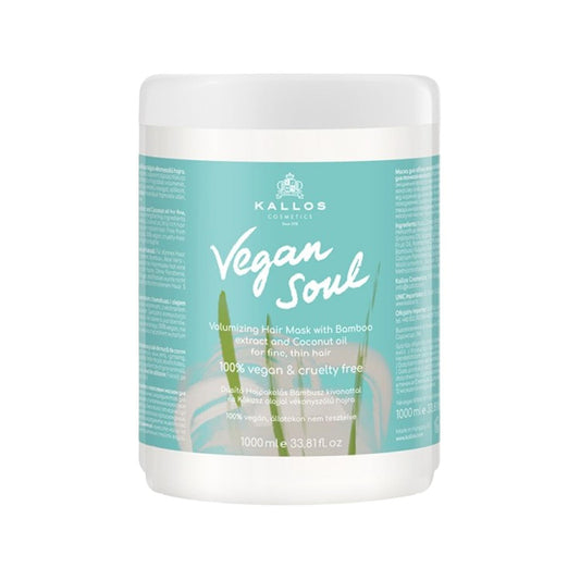 Kallos Cosmetics Vegan Soul Volumizing Hair Mask for Fine Hair - 1000ml, Vegan Formula, Nourishing Hair Care