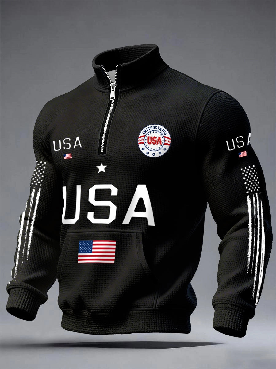 Mens Half-zip Hooded Sweatshirt With A Stand-up Collar Design