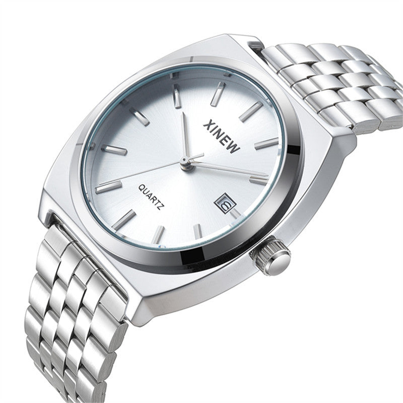 Student-style Fashionable Stainless Steel Strap Calendar Quartz Mens Watch