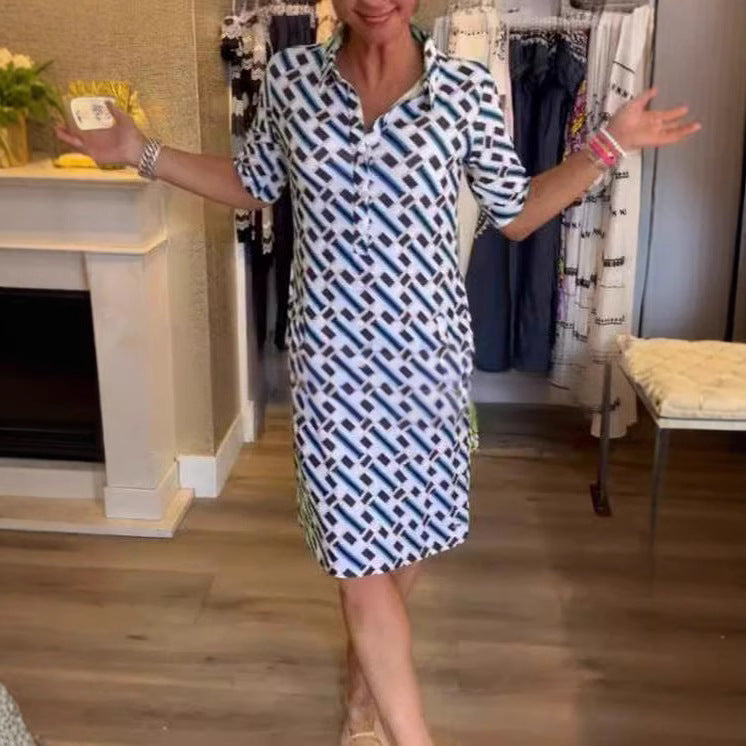 Geometric Patchwork Short-Sleeve Casual Dress